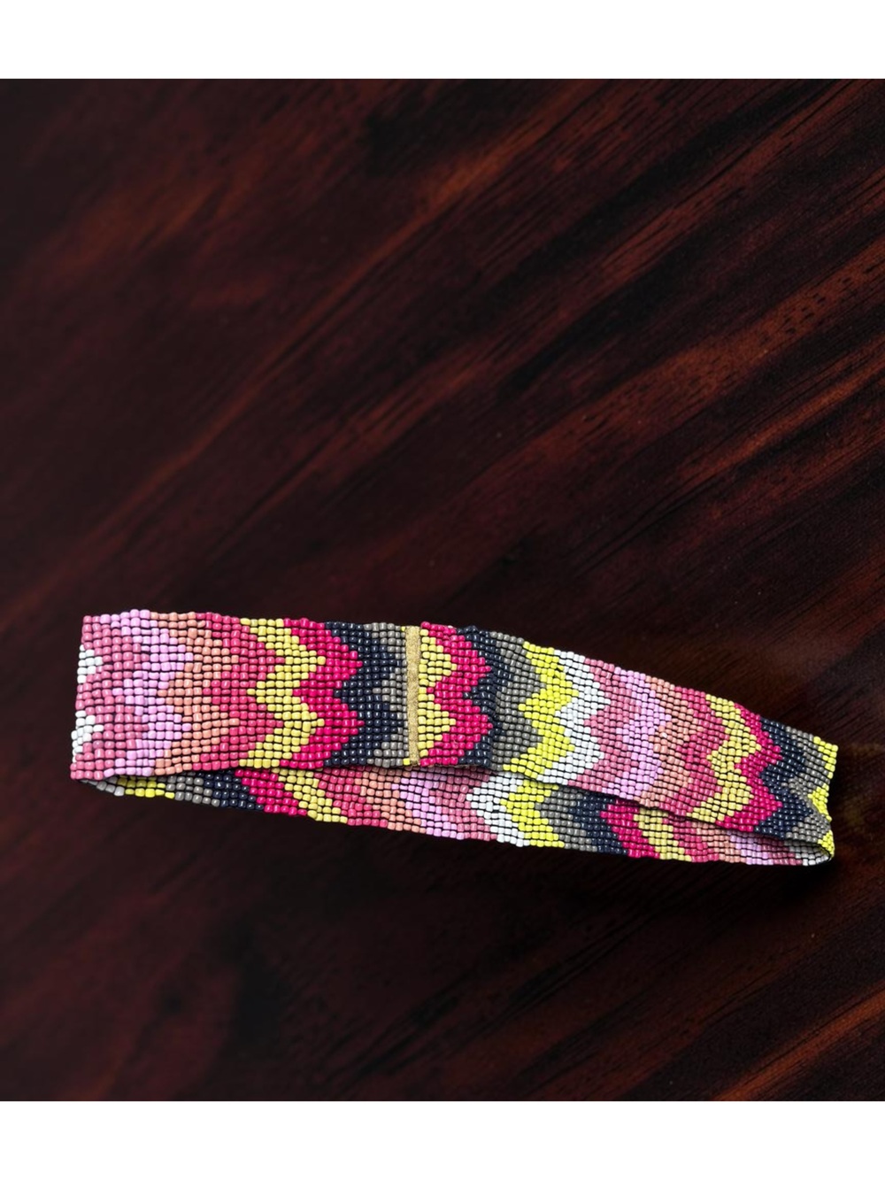 Live Love LOFT Multicolor Seed Bead Stretch Belt Geometric Pink OS